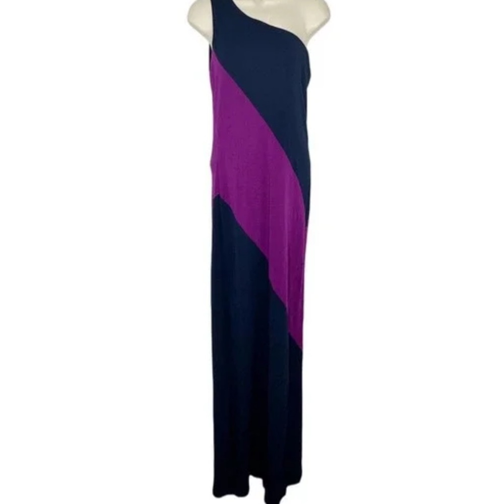Lauren Ralph Lauren Navy Blue & Purple One Shoulder Cocktail Gown size large nwt - Picture 7 of 8